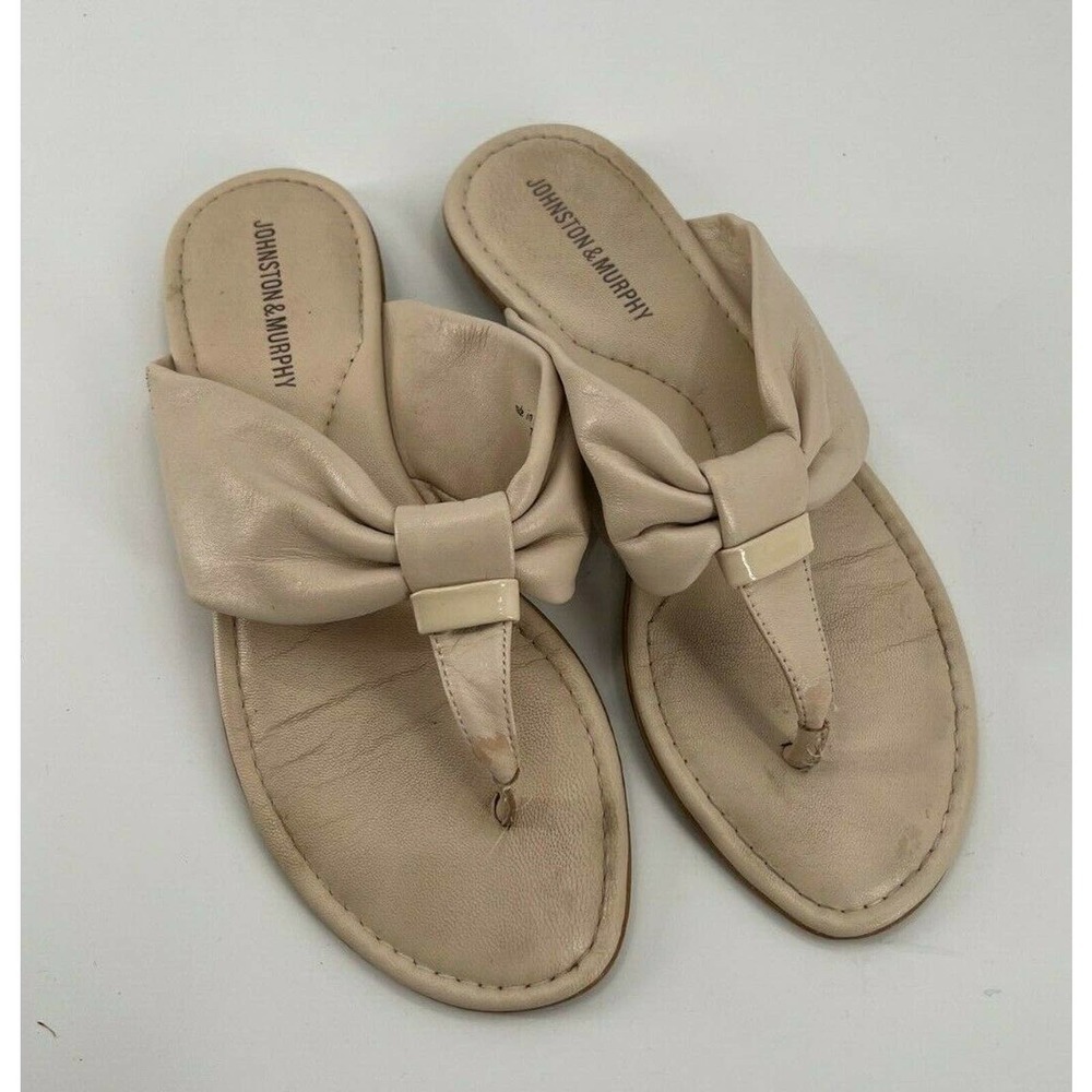 Johnston & Murphy Womens Size 7 Medium Slip-On Leather Sandals Slides Bone White